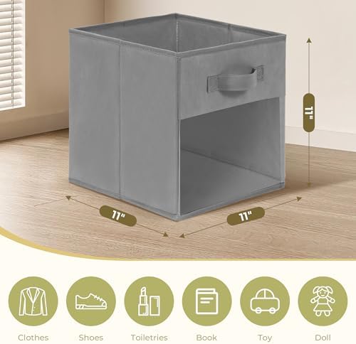 Storage Bins with Clear Window, 11x11 Storage Cubes, Collapsible Cube Storage Box, Fabric Closet Organizers with Handles for Home, Office, Shelf, Closets, Living Room, Grey, 12 Pack - Image 3