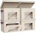 Univivi Front Opening Storage Bins with Lids for Closet, Beige, 4 Pack by Univivi
