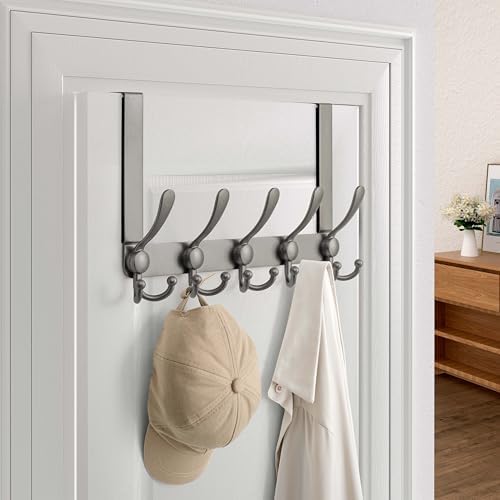 Dseap Over Door Hook 2.0 - Upgraded Version - Simple-Assembly, Strong, Heavy-Duty Stainless Steel 5-Tri-Hook Over The Door Hanger Rack, SimpleStrong Series, Grey, Pack of 2 - Image 6