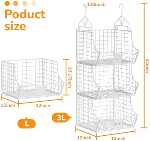 Hanging Closet Organizers and Storage, 6 Tier Closet Shelf Clothes Organizer with 2 S-Hooks, Multi-Functional Iron Wire Baskets, for Clothing, Sweaters, Handbags, Hat, Canned - Image 2