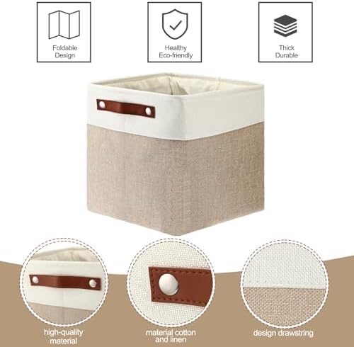 Uiifan 10 Pcs Collapsible Fabric Storage Baskets, 12 x 12 x 12 Inch, Beige - Image 4