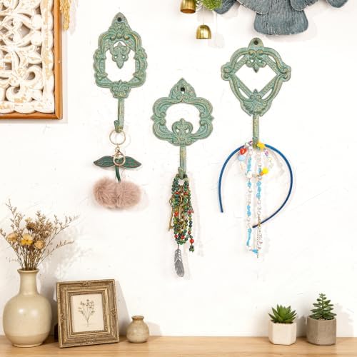 Sungmor Set of 3 Decorative Cast Iron Wall Hooks - Vintage Green - Image 3