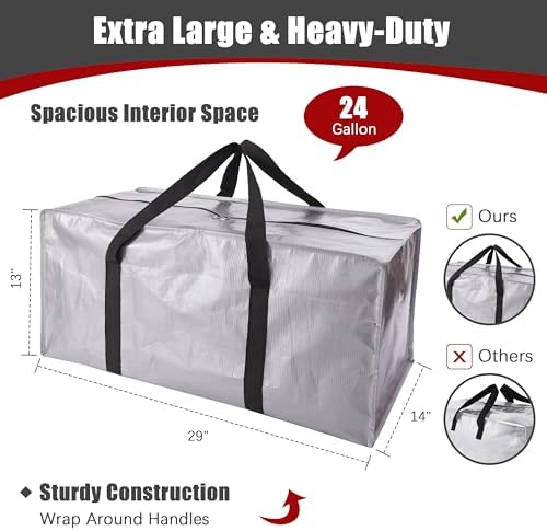 PANDA JOYS Extra Large Moving Bags with Zippers & Carrying Handles, Heavy-Duty Storage Tote for Space Saving Moving Storage, Fold Flat, Alternative to Box and Bin - 12 Pack, Silver - Image 2