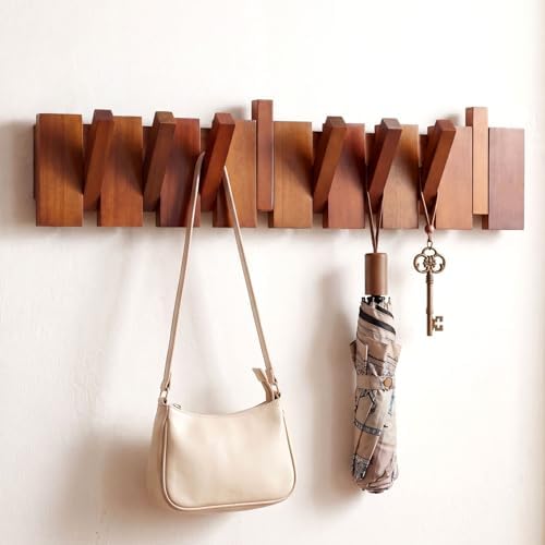 Youyole 8 Hook Wood Coat Rack Wall Mount Wooden Coat Hooks Rustic Wood Color Heavy Duty Flip Down Piano Hat Rack for Hanging Coats Keys Hats Robe Towels Home by Ajaredlulu