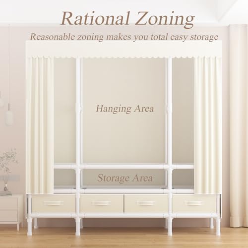 Portable Closet with Drawers 27.5"x17.7"x65.7" Wardrobe Closet Pale Yellow - Image 5