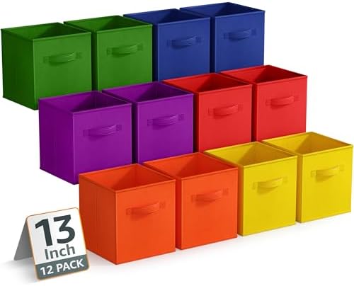 Sorbus Foldable Fabric Storage Cubes, 12 Pack (13 Inch, Deep Rainbow) by Sorbus