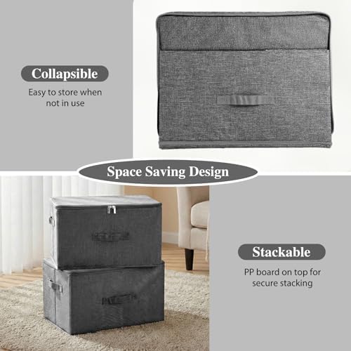 ANMINY Fabric Storage Bins with Zipper Lids, 18"x14"x10", Gray, 3 PCS - Image 5
