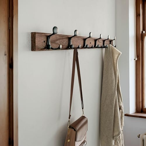 SKOLOO 36-Inch Wood Burnt Coat Rack Wall Mount with 6 Triple Hooks - Ideal for Family Entrances, Classrooms, and Pet Supplies Storage - Perfect Coat Hooks for Wall, Pack of 2 - Image 2