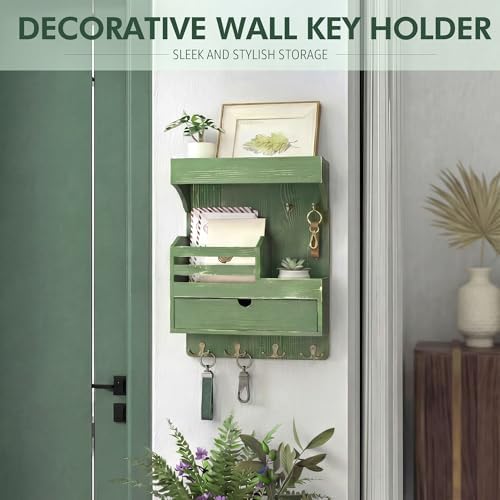 Rebee Vision Key Holder Wall Mount with 6 Key Hooks for Entryway, Green - Image 4