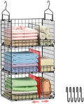 Sonyabecca 3-Tier Extra Large Closet Hanging Organizer with Dividers, Clothes Hanging Shelves with 2 Hanging Hooks & 5 S-Hooks, Wire Storage Baskets for Sweaters, Shoes, Handbags & Accessories by Sonyabecca
