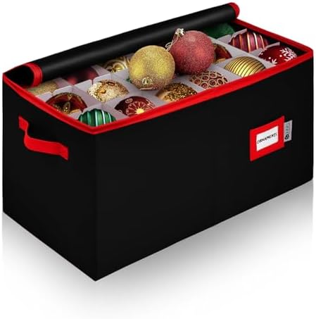 Christmas Ornament Storage Container with Dividers - Box Stores Up to 54 Ornaments, Zippered, Convenient, Adjustable, Large Organizer Bin to Protect Holiday Décor, Fits Most Standard Size, Black by HOLDN%E2%80%99STORAGE