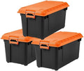 IRIS USA 21 Gallon Heavy-Duty Plastic Storage Bins, Store-It-All Container Totes with Durable Lid and Secure Latching Buckles, Garage and Metal Rack Organizing, Black/Orange, 3 Pack by IRISUSA