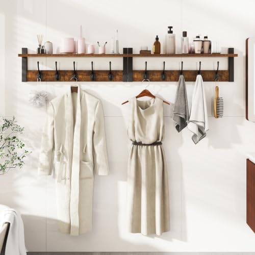 47.2" Coat Rack Wall Mount with Shelf and 10 Hooks, Rustic Brown UHWS004H-2 - Image 6