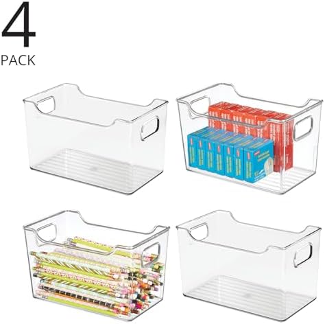 mDesign Deep Plastic Office Storage Bins with Handles for Organization in Filing Cabinet, Closet, or Desk Drawers, Organizer for Notes, Pens, Pencils, and Staples - Ligne Collection - 4 Pack - Clear - Image 2