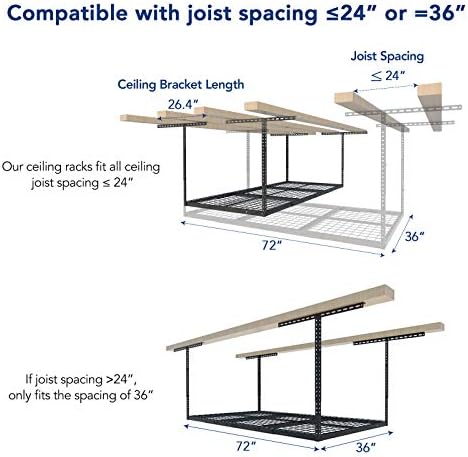 FLEXIMOUNTS 3x6 Overhead Garage Ceiling Storage Rack Adjustable, Hammertone - Image 3