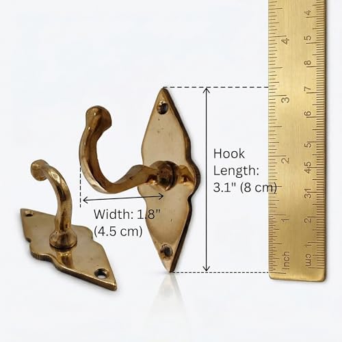 Unlacquered Solid Brass Wall Hooks – Heavy Duty Handmade Coat Hooks for Wall Mount | Decorative Brass Towel Hooks for Bathroom, Robes, Jackets, Towels | Vintage Rustic Coat Hanger (Set of 2) - Image 7