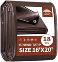 RAINDEWAY Tarp 16x20ft Brown Tarps Heavy Duty Waterproof 18Mil Extra Thick by RAINDEWAY