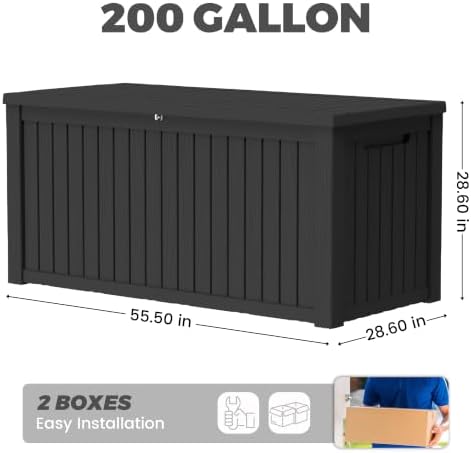 200 Gallon Resin Deck Box, Lockable Patio Outdoor Storage Box for Furniture, Garden Tools and Tools Storage, Waterproof Outside Storage Boxes Black - Image 3