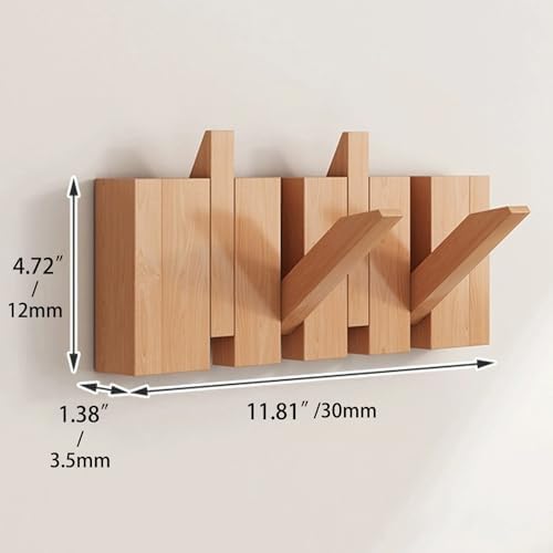 Coat Rack Wall Mount, Wooden Coat Rack, Piano Key Coat Rack, 4 Hooks Flip Down Wall Hook Rack, Beech - Image 2