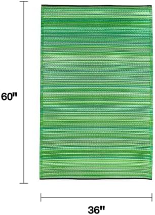 Fab Habitat Outdoor Rug - Waterproof, Fade Resistant, Crease-Free - Premium Recycled Plastic - Striped - Porch, Deck, Balcony, Mudroom, Laundry Room, Patio - Cancun - Green - 3 x 5 ft - Image 2