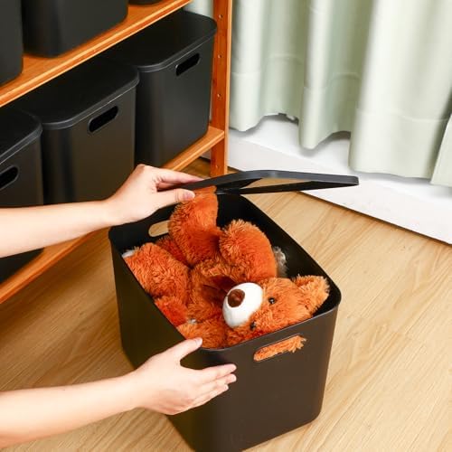 Hoolerry 8 Pieces Storage Bins, 14.2 x 10.2 x 9.5 Inch, Black - Image 6