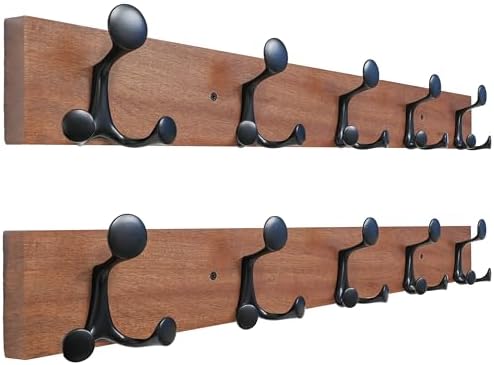 SKOLOO 30-Inch Wood Coat Rack Wall Mount with 5 Triple Hooks - Ideal for Family Entrances, Classrooms, and Pet Supplies Storage - Perfect Coat Hooks for Wall,Mahogany (Sapele), Pack of 2 by SKOLOO