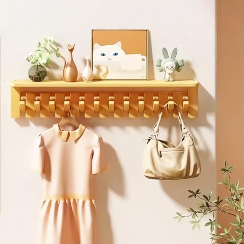 Paint Wood Wall Mounted Coat RackHooks Piano Key Hangers Natural Solid Wood Hanger Non-Woven Fabric Clothes Hangers for Closet, Kitchen, Bedroom, Bathroom, Entryway（Shelf+Beech 10 Hooks） - Image 4