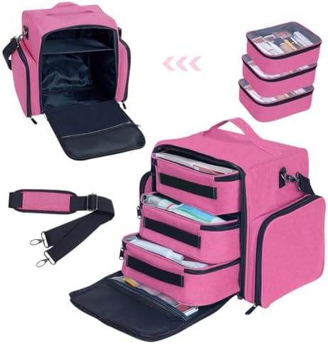 Large Makeup Bag Organizer with 3 Inner Removable Pouches,Rose Red - Image 6
