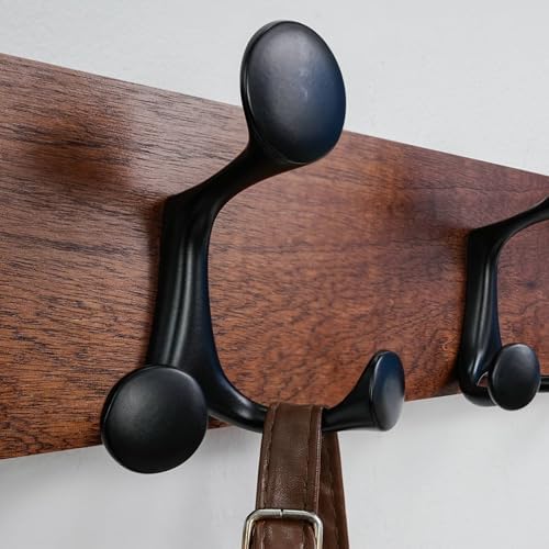 SKOLOO 24-Inch Wood Coat Rack Wall Mount with 5 Triple Hooks - Ideal for Family Entrances, Classrooms, and Pet Supplies Storage - Perfect Coat Hooks for Wall,Mahogany (Sapele) - Image 4