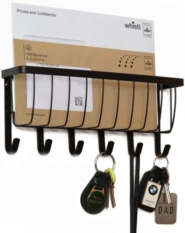 simplywire – Letter and Key Holder - Wall Mounted – 6 Hooks - Matt Black - Image 7