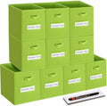 13x13 storage cube bins (Set of 10) Foldable Fabric storage cubes with 10 Labels Window Cards & a Pen,13 inch cube storage bins,Closet Organizers for Shelves,Cubby Organizer Boxes,lime green by Artsdi