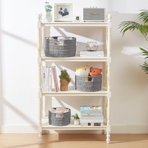 Vagusicc Wicker Storage Basket, Hand-Woven Paper Rope Large Round Woven Basket With Handles, Wicker Baskets for Organizing/Storage, Grey, 3-Pack - Image 4