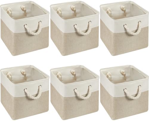 6 Pack 12x12 Inch Cube Storage Bins Square Fabric Cube Baskets, Light Brown by Geiserailie