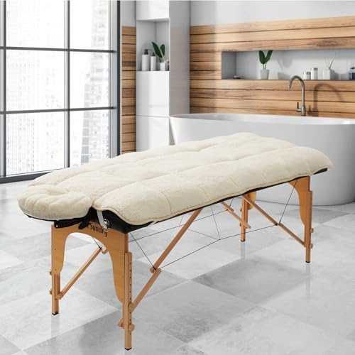 Saloniture Fleece Reversible Quilted Massage Table Pad & Face Cradle Set - Soft and Comfortable 1/2" Thick Facial Bed and Headrest Cover - Natural - Image 7