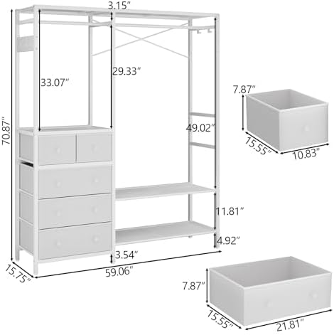 Freestanding Clothes Rack with 5 Drawers & 4 Storage Shelves,2 Hanging Rods - Image 2