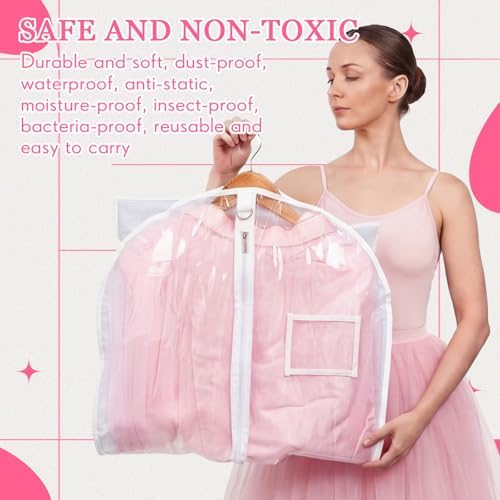 Nuenen 6pcs Garment Bags for Dance Costume Clothing Bags Hanging Clothes Clear Dance Garment Carrier for Dancers with 5 Zipper Pockets Closet Hanging Clothes Cover (White,40 Inch) - Image 4