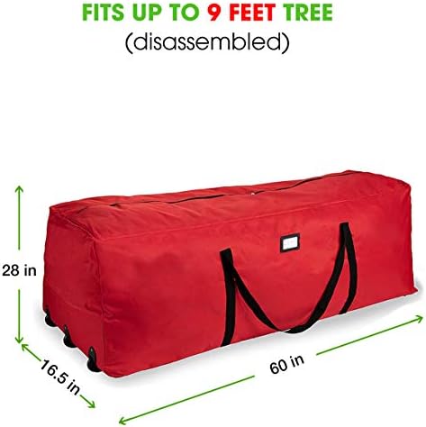 ProPik Christmas Rolling Tree Storage Bag, Fits Up to 9 Ft Tall Disassembled Trees, 28" X 16.5" X 60", Extra Large Heavy Duty Storage Container with Wheels & Handles, 600D Oxford (Red) - Image 6