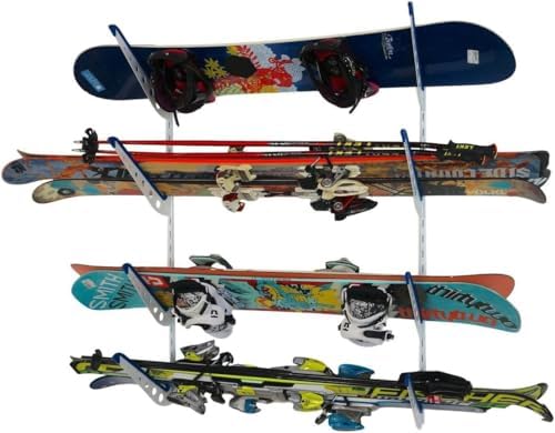 StoreYourBoard Ski Rack Wall Mount, Horizontal Ski Storage Rack for Garage, 4-Level Ski Wall Mount with Padded Arms, Ski Pole Holder, Ski Holders for Wall, Winter Gear Organizer, White, Holds 100 lbs - Image 6