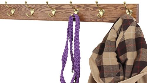 PegandRail Solid Oak Coat Rack with Solid Brass Hat and Coat Style Hooks - Made in The USA (Chestnut, 30.5" x 3.5" with 6 Hooks) - Image 2