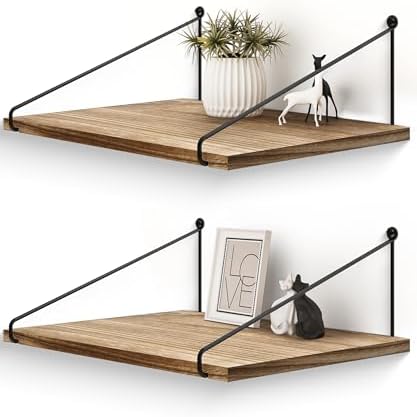 Afuly Rustic Floating Shelves for Wall, 12 Inch Deep Wooden Shelf Set of 2 by Afuly