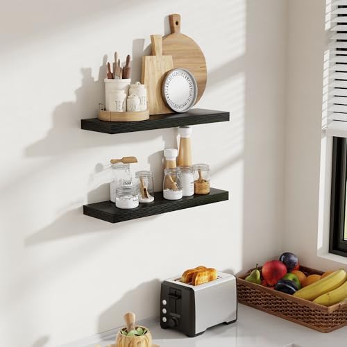 Acovy 24 Inch Floating Shelves, 8 Inch Deep Floating Shelves for Wall, Hanging Shelf with Invisible Brackets, Deep Shelves for Bathroom, Bedroom, Living Room, Black, Set of 2 - Image 2