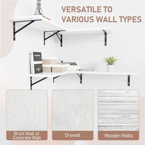 Kaboon 36 inch Long 10 inch Deep Floating Shelves for Wall Set of 2, Large Open Shelves Wall Mounted, Space Saving Home and Commercial Use, White - Image 5