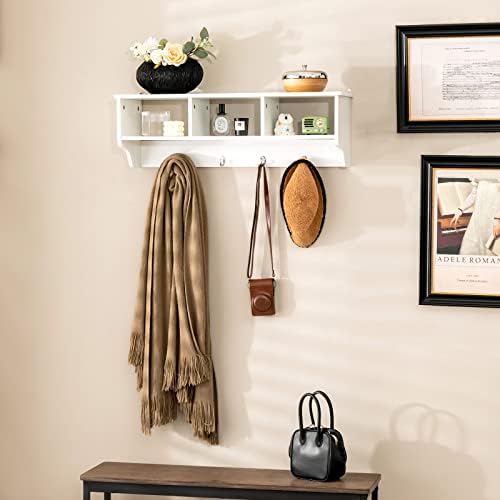Casart Hanging Shelf Wall Mounted Storage Cabinets W/Hooks for Bedroom, Living Room and Entryway (White) - Image 2