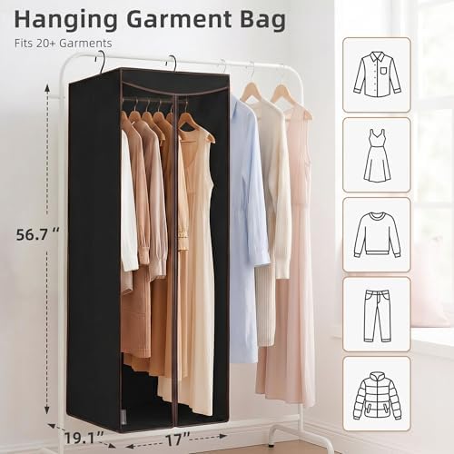 STORAGE MANIAC Garment Bags for Hanging Clothes, 57-Inch, Black, 2-Pack - Image 2