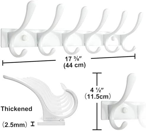 SKOLOO Heavy Duty Wall Mounted Coat Rack - 6 Hooks, Stainless Steel, Pack of 2, Sturdy Coat Hooks for Hanging Clothes, Jacket, Hat, White - Image 6