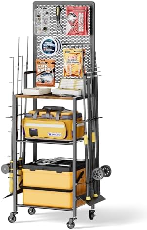 Olakee Fishing Rod Holders, Rolling Fishing Rod Rack for Garage & Boat, Tackle Box & Reel Holder Cart, Easy Assembly Fishing Gear Management System, Ideal Birthday Gift for Men Dad Anglers by Olakee