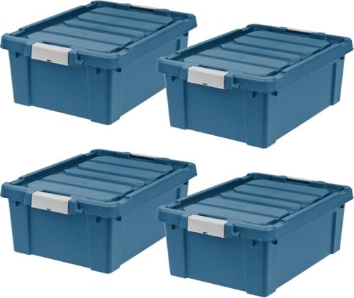 IRIS USA 4-Pack 12 Gal Heavy Duty Lockable Storage Totes with lids, Navy by IRISUSA