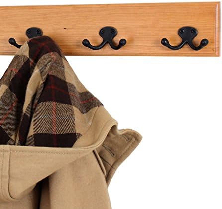 Solid Cherry Wall Mounted Coat Rack - Oil Rubbed Bronze Double Style Coat Hooks - Made in the USA (Natural, 41" x 3.5" with 8 Hooks) - Image 3