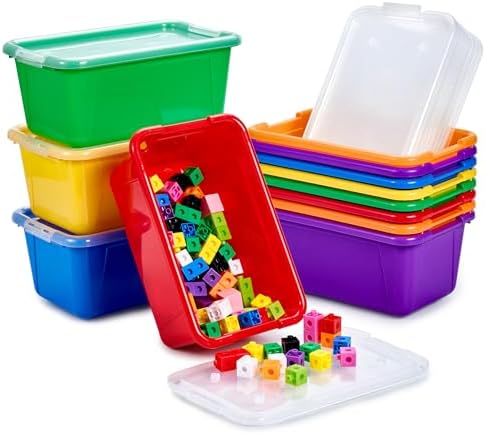 GAMENOTE 6 Quart Stackable Plastic Storage Bins with Lids,12 Pack, Colorful by Gamenote