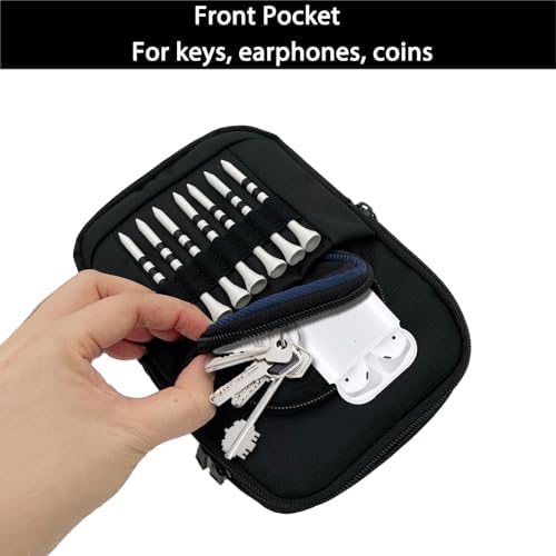 Golf Bag Pouch for Balls and Accessories | 3 Zipper Pockets | Detachable Clip | Store Up to 15 Balls | Front Tee Holder and 10 Bamboo Tees 3 1/4 in - Image 4